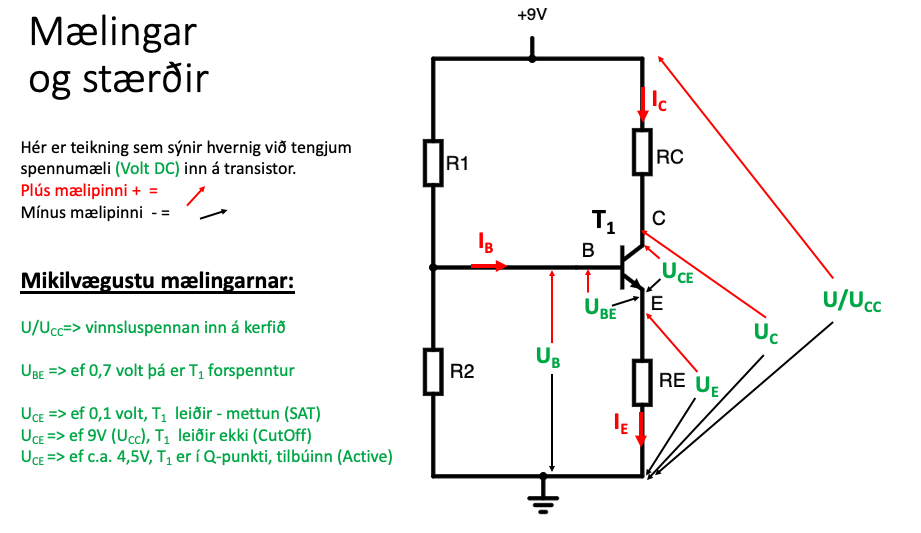 Spennumæling á transistor og stöður